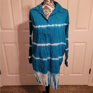 NWT Ingear resort blue‎ tye dyed woman's shirt dress or swim cover up medium
